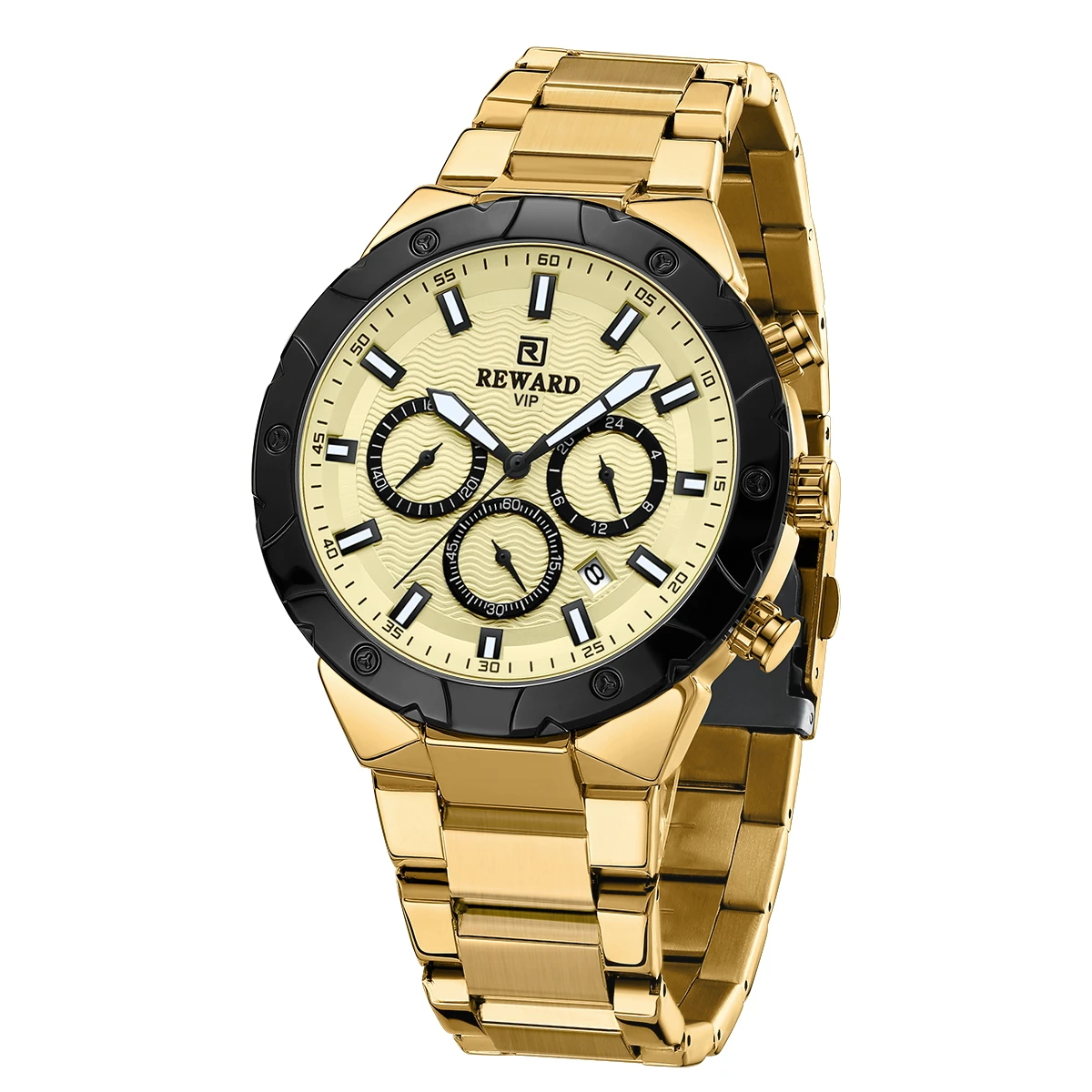 REWARD New Mens Watch Stainless Steel Bracelet Business Fashion Black Chronograph Quartz Watches Relogio Masculino