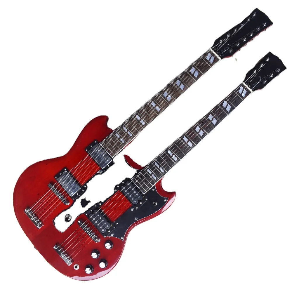 

Flyoung Cheap Price Red Mahogany Solid Body Double Neck 6 + 12 Strings Electric Guitar