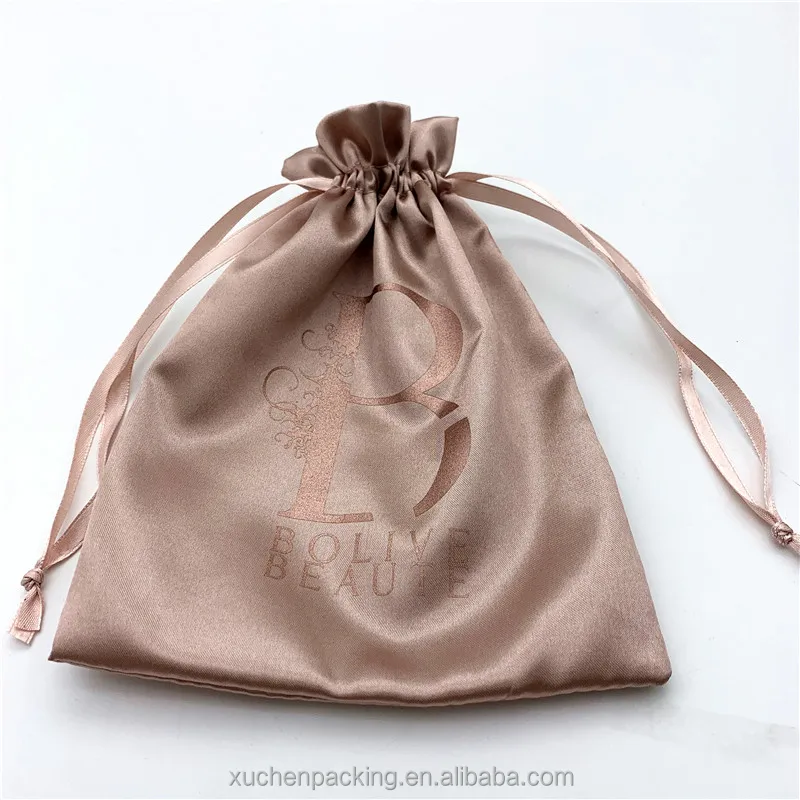 

Luxury Rose Gold Satin Beauty Cosmetic Drawstring Bag Custom Logo Gift Satin Bags for Packaging