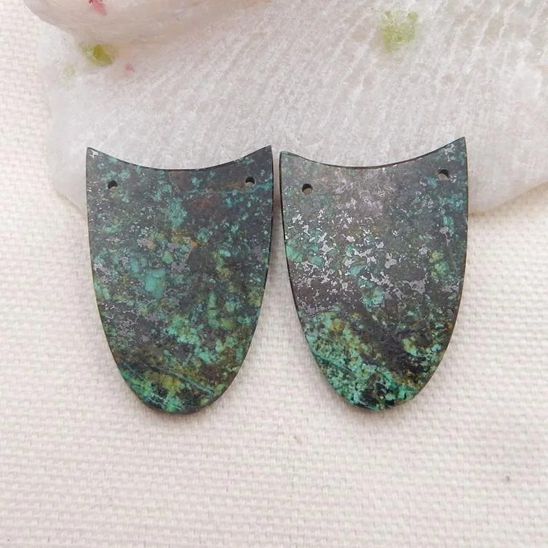 

Double Holes Pendant African Turquoise Gemstone Green Stone Charm For Jewelry Making, , 9.5g
