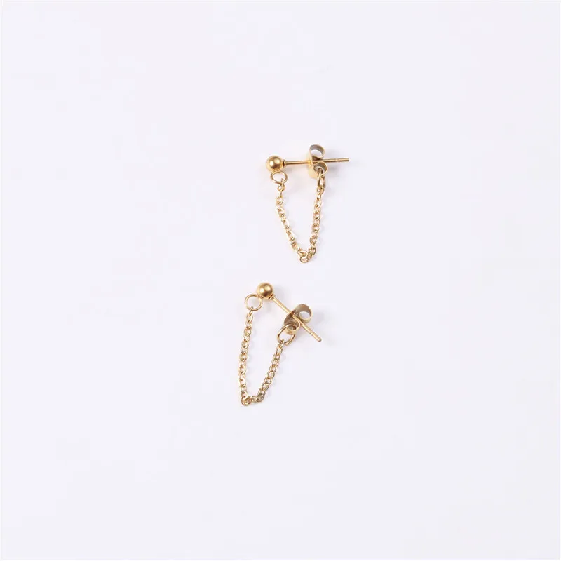 

Joolim Jewelry 18K Gold Plated Chain Stud Earrings Stainless Steel Jewelry Wholesale