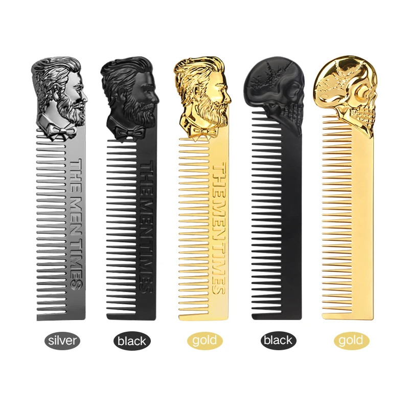 

Mythus Customized Logo Luxury Gold Retro Style Skull Beard Comb Oil Hair Gentleman Shaping Tools Zinc Alloy Metal Portable Comb