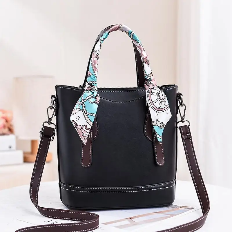 

DL102 22 High Quality casual bags Pu Leather Handbags With Scarf Pendant ladies shoulder bag messenger bag women handbags, Black....