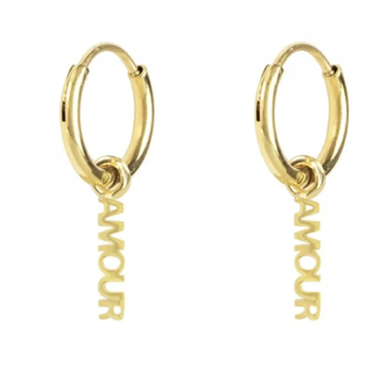 

New Trendy Earring 18K Gold Plated Dangle Letter Huggie Earrings for Women Stainless Steel Earrings Wholesale