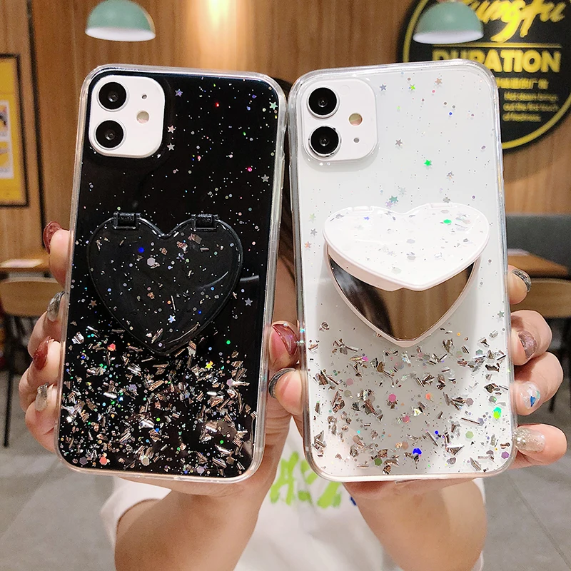 

XINGE For Iphone Mirror Case,Glitter Bling Make Up Mirror Phone Case Back Cover For Iphone 11 12 Pro Max Xs Xr Carcasas Movil, Purple,green,black,clear,pink