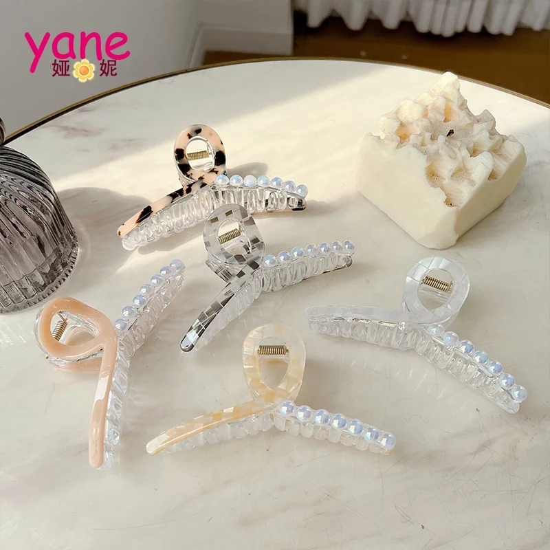 

Women New Accessories Cellulose Acetate Hair Claw Clip Joint Pearl Claw