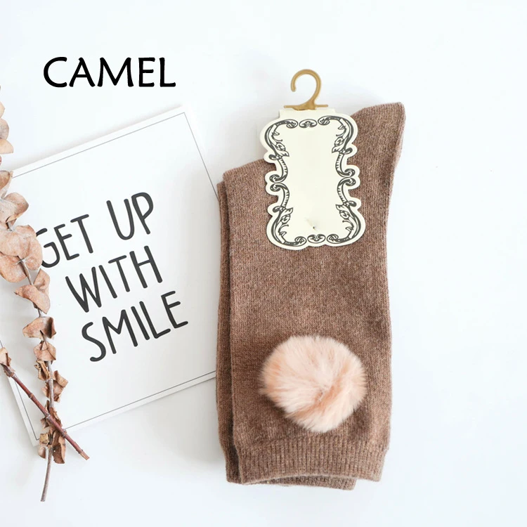 

Wholesale women rabit hair pom pom cotton socks custom DIY socks