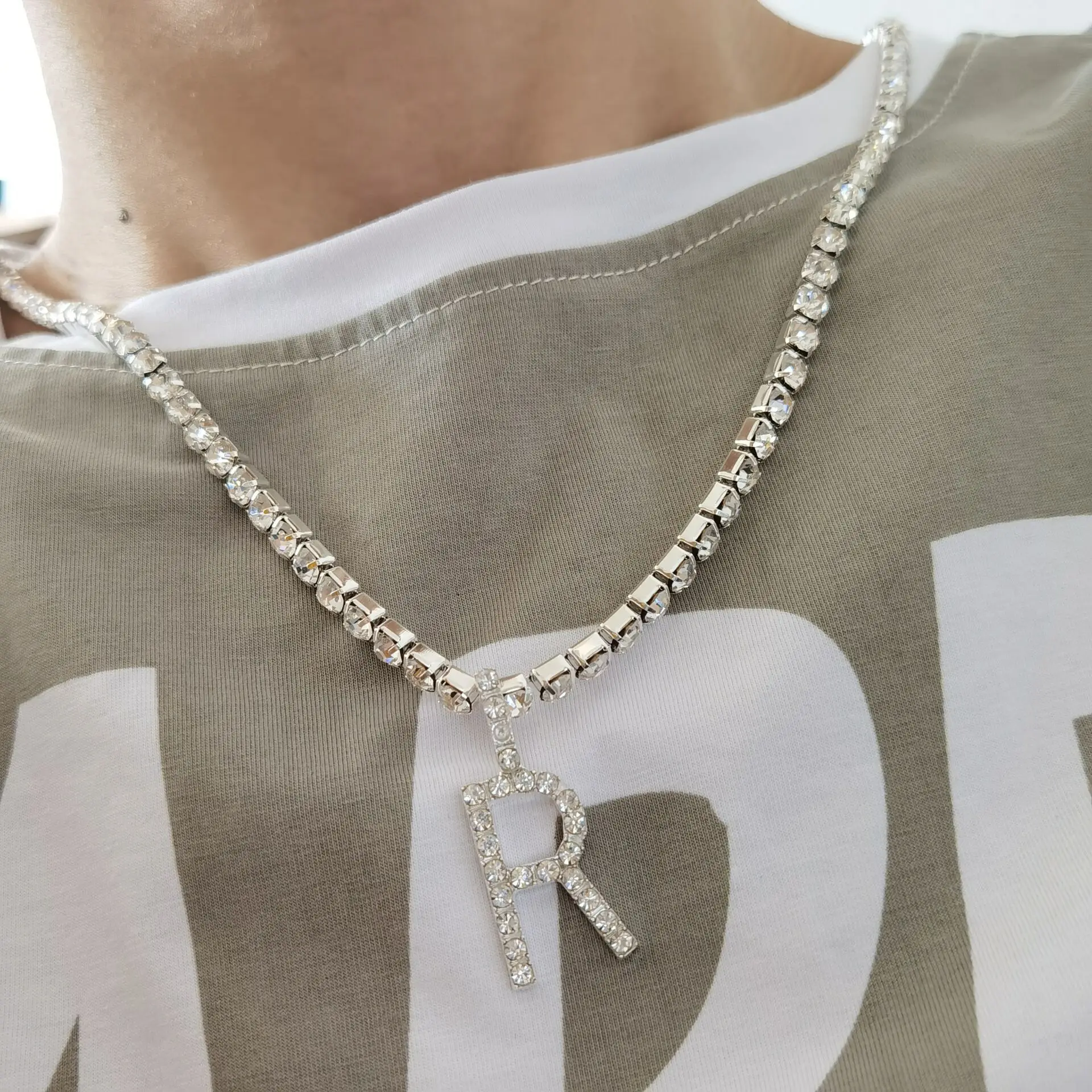 

Minimalist hip hop layered mix with 26 letters necklace