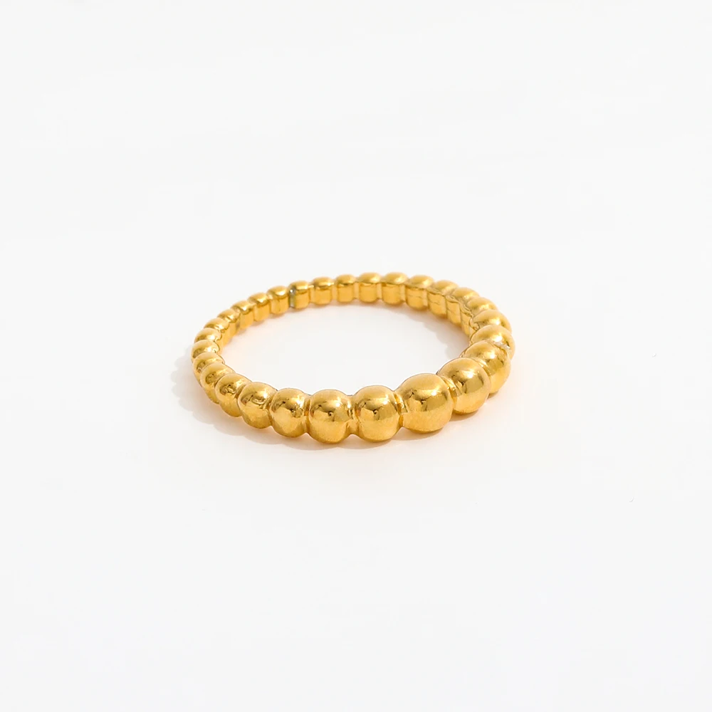 Joolim Jewelry Wholesale 18K Gold Plated Beads Gradient Stainless Steel Ring for Women Gift