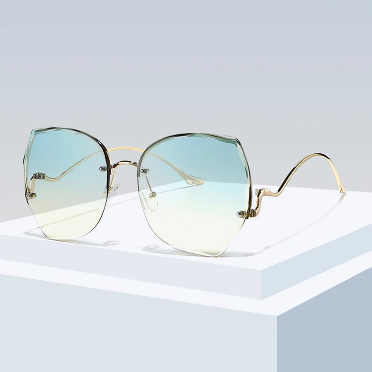 

2021 women big designer authentic metal alloy frame rimless sunglasses, 7 colors