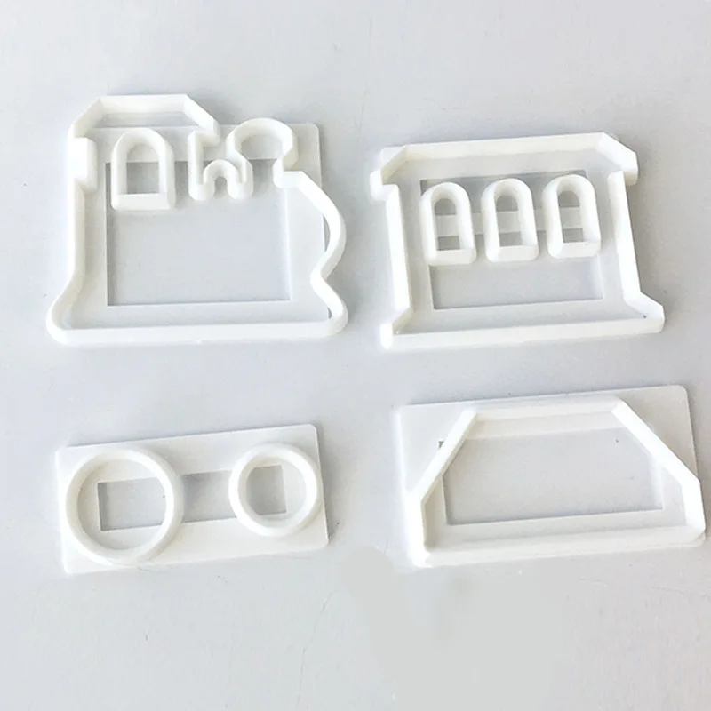 

4 pieces small train fondant cake decoration printing die cutting die biscuit plastic mold sets, White