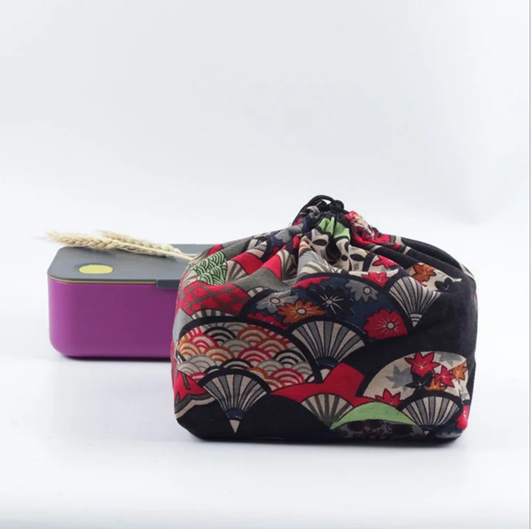

Traditional Drawstring Japanese Cooler box with Drawstring Closure Bento lunch Cloth bag