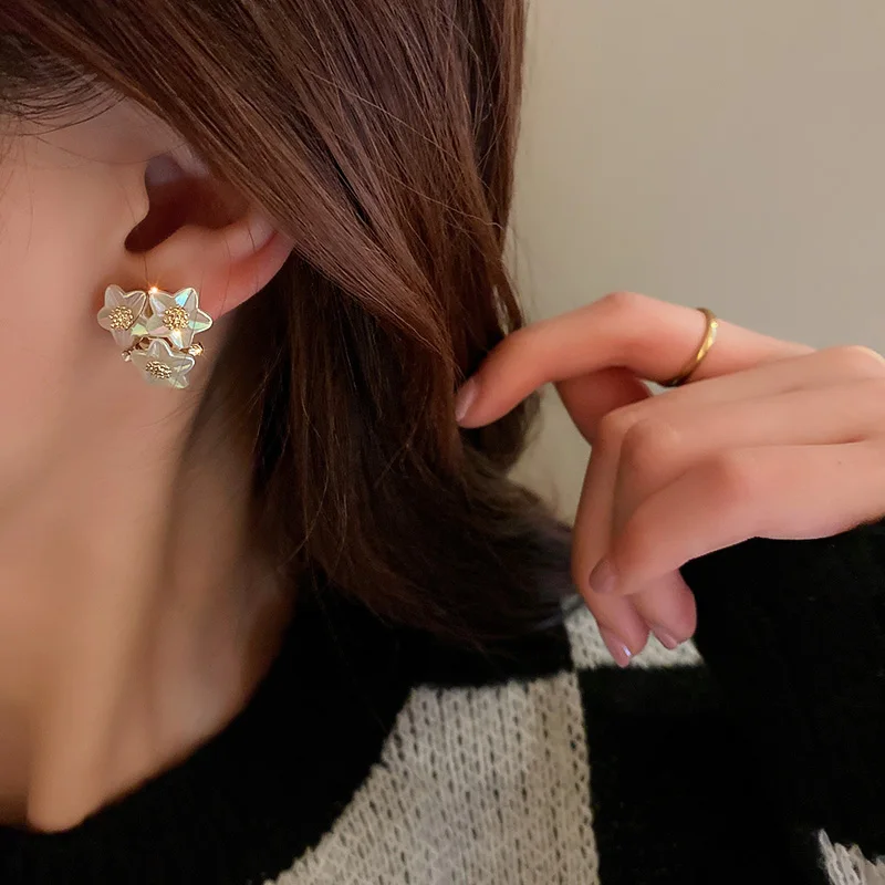 

fashion real gold plated pearl flower stud earrings