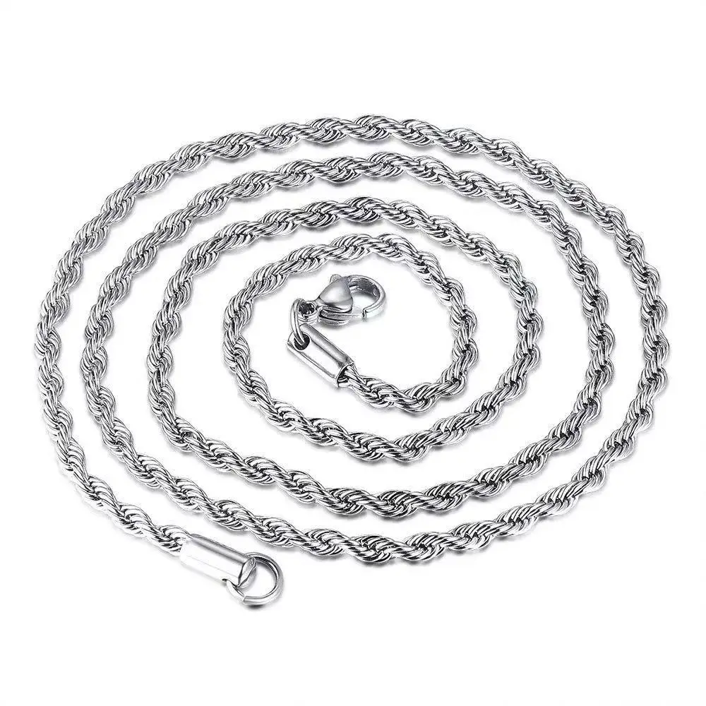 

3mm stainless steel twist chain hip hop Necklace hip hop jewelry stainless steel pendant necklace