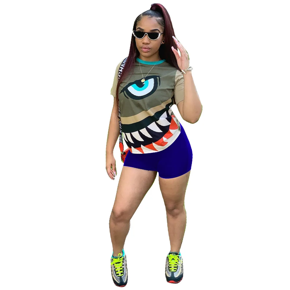 

Wholesale High-quality womens two piece short set with custom logo t shirts pakaian