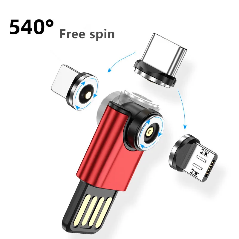 

Strong suction 40mm 3 in 1 540 degree rotating mini charger suitable for micro/for iphone/C type magnetic USB pocket charger, Red blue green colorful