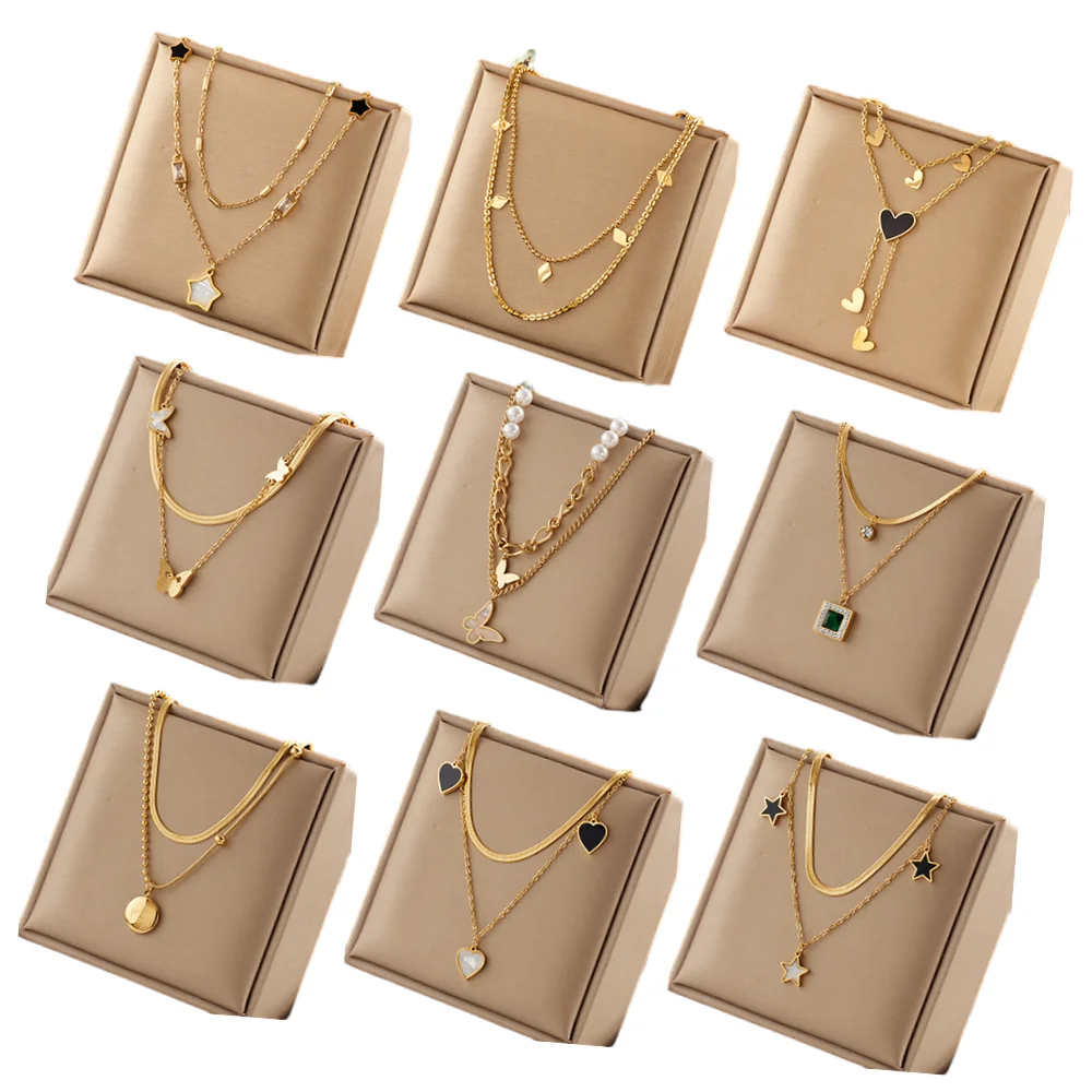 Non Tarnish WaterProof 18K Gold Plated Jewelry Stainless Steel  Star Heart Butterfly Pendant Chains layered necklace For Women