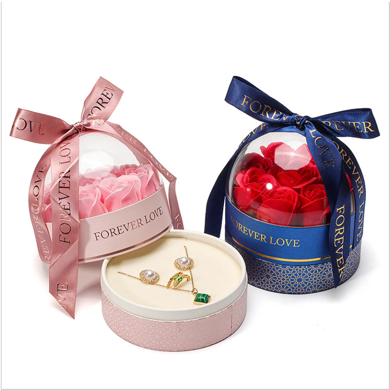 

Rose flower Paper gift jewelry packaging box for ring earring Necklace jewellery boxes luxury, Blue/pink