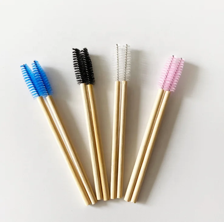 

Wholesale Nylon Disposable Eyelash Brush Portable Eco Friendly Bamboo Handle Disposable Eyebrow Brush Makeup Tools