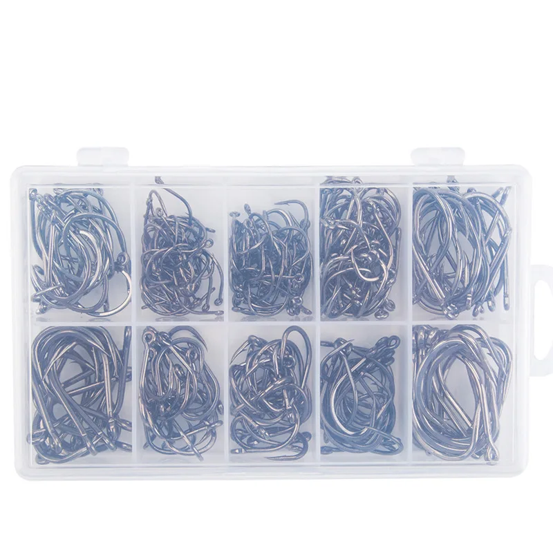 

150pcs/Set In Stock 4# 2# 1# 1/0 2/0 Crank Hook Set Sea Fishing Hooks Set With Box
