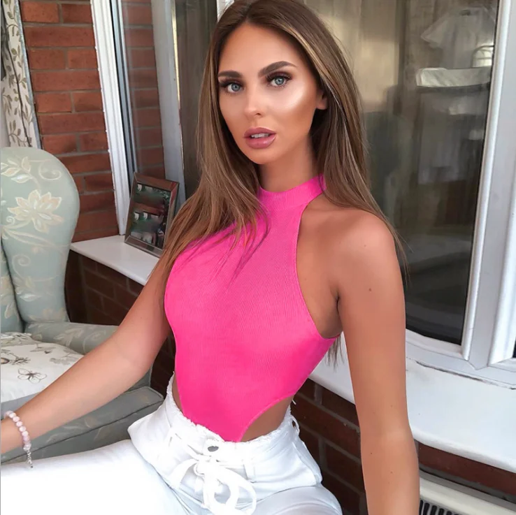

Women Rompers Pink Tank Tops Jumpsuits Ribbed Sleeveless Bodysuit Ladies Gym Bodycon Sexy Knit One Piece Jumpsuit For Women/;