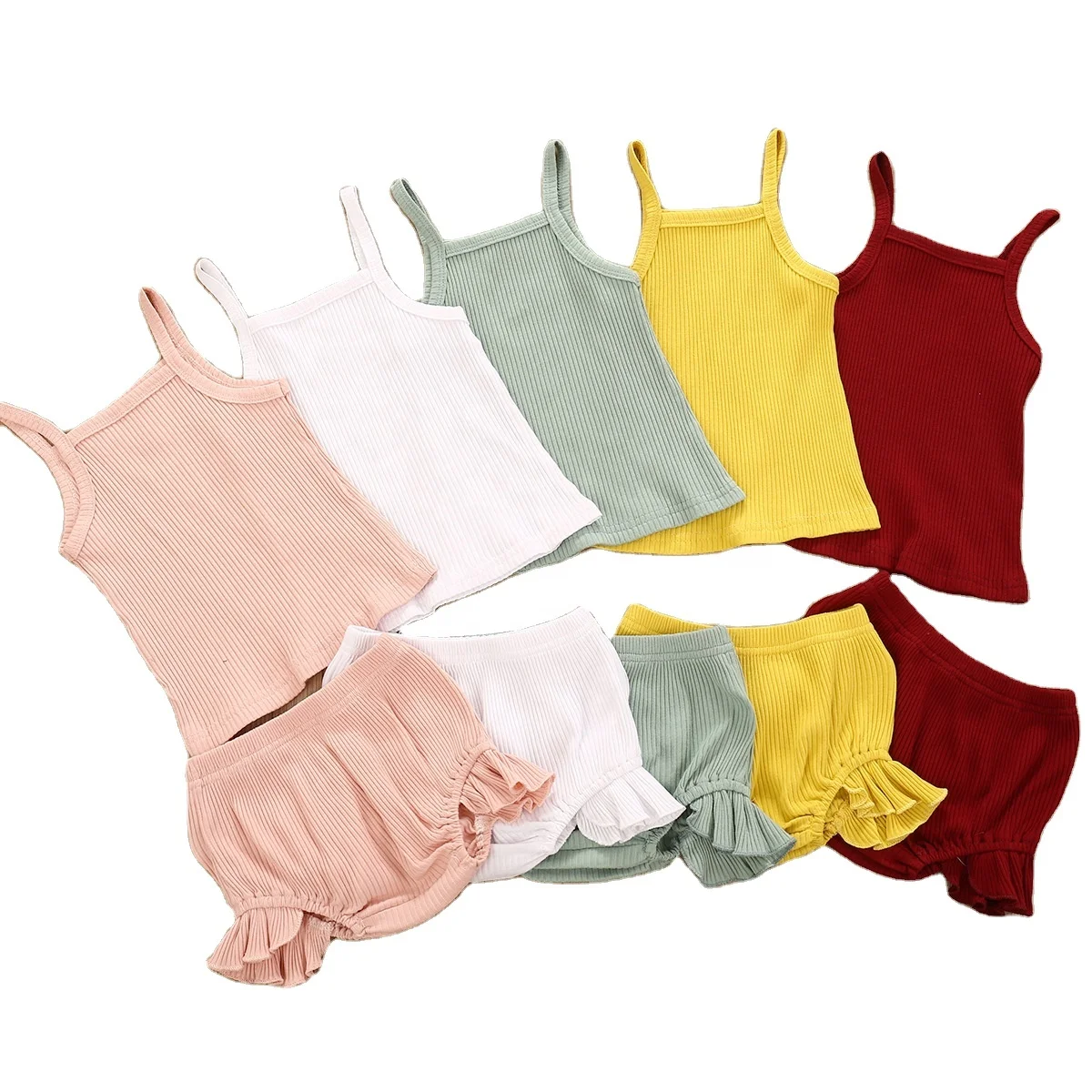 

Wholesale Summer Baby Clothes baby girls solid T shirt+ short pants+headband 3pcs set, Picture shows