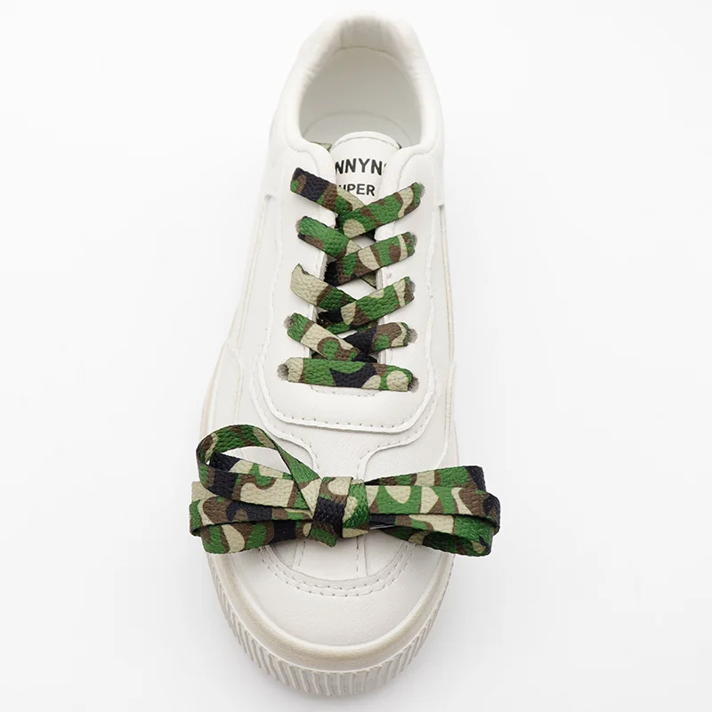 

Weiou manufacturer Special Design 0.7CM Width Camouflage Army Green heat transfer printing Polyester shoelaces, As picture, ,support customized color printing