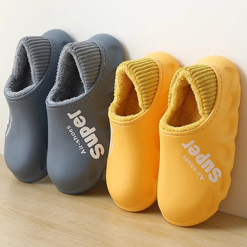 

New Winter Slippers Warm Men Shoes Waterproof Women Non-Slip Sandals Cotton Designe Slides Fur Slippers, Pink, blue grey, orange, yellow, khaqi