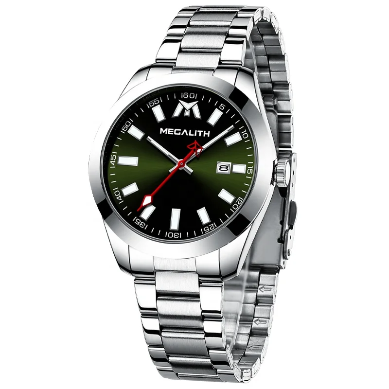 

MEGALITH brand stainless steel silver luxury waterproof watches quartz sport wristwatches custom logo wrist watch men