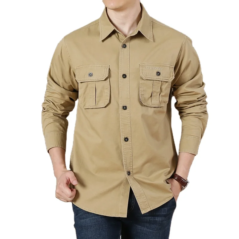 

autumn good quality long sleeve casual Button-Front mens shirt, Army green