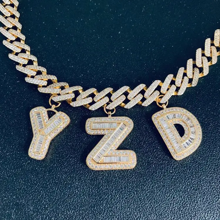 

large rock candy letter hanging ring stitching combination pendant necklace micro-inlaid zircon men and women necklace, As picture