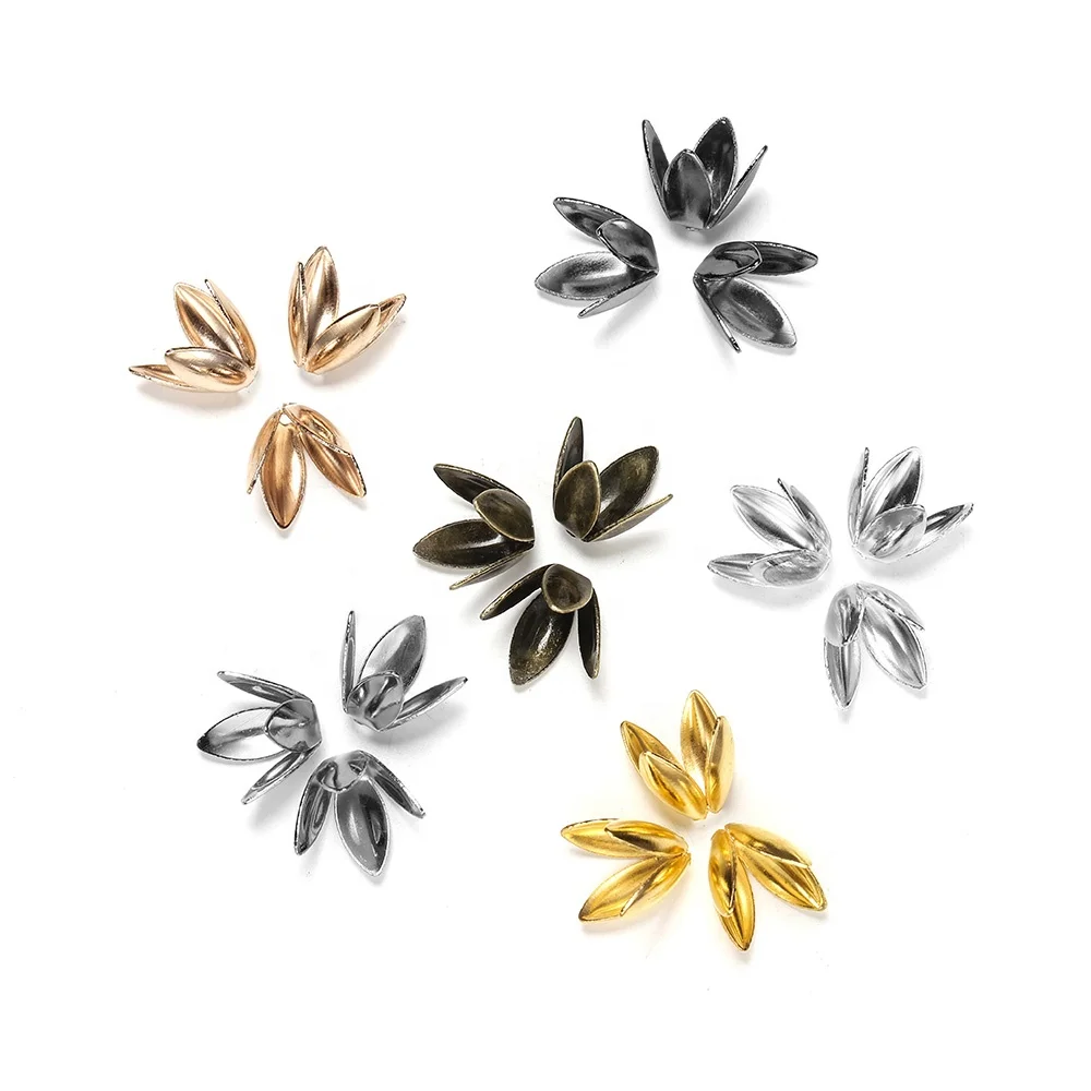 

100pcs/lot Bulk Metal Silver Gold Plated Flower Loose Sparer Apart End Bead Caps For Jewelry Making Bracelet Findings Supplies, Gold,silver,kc gold,rhodium,gun black,bron