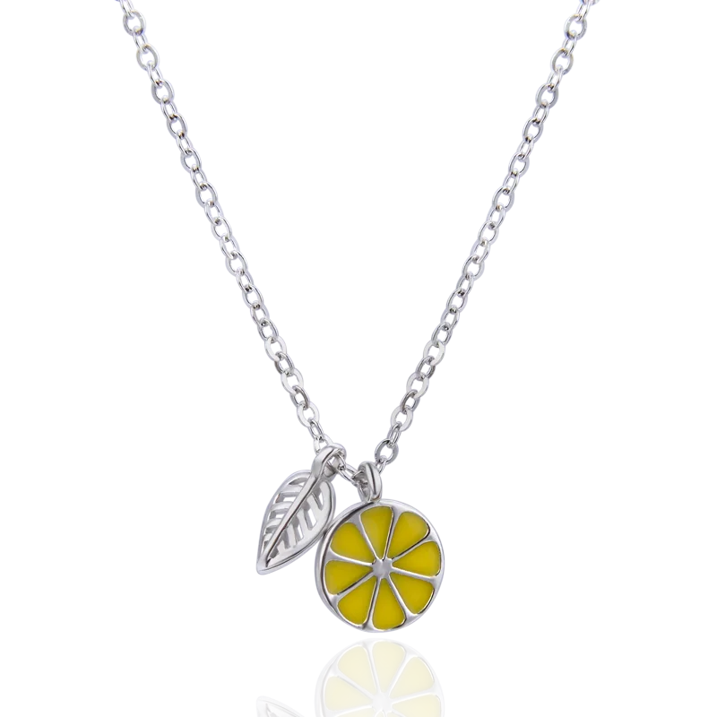 

Factory S925 Silver Enameled Lemon Pendant Platinum Plated Sterling Silver Lemon Necklace, Silver color