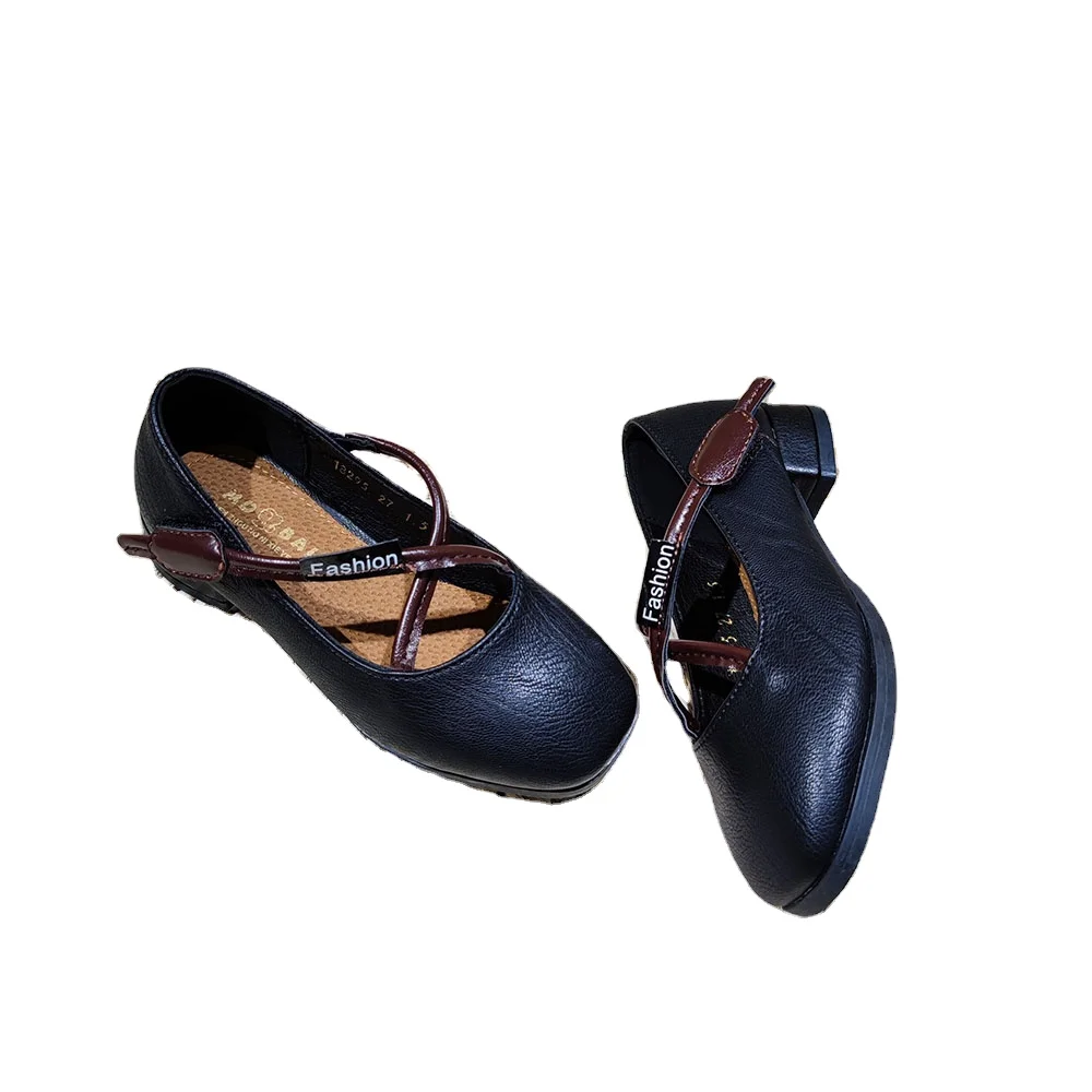 

Cross-tied small leather shoes 2021 new flat-bottomed shallow children's shoes, Pink