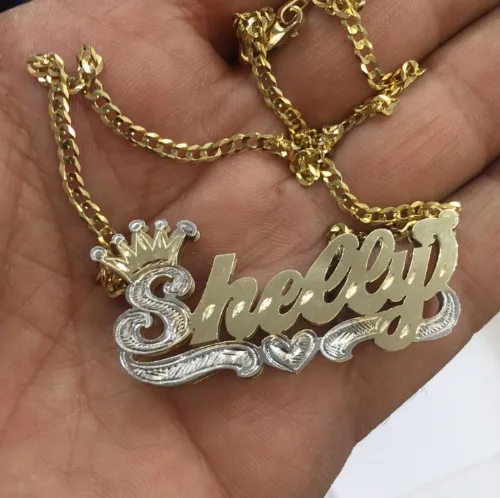 

2020 new style for Women double gold plated nameplate 3D necklace personalized, Rose gold / steel