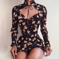 

R30275S fashion hollow out sexy club wear women's printing dress