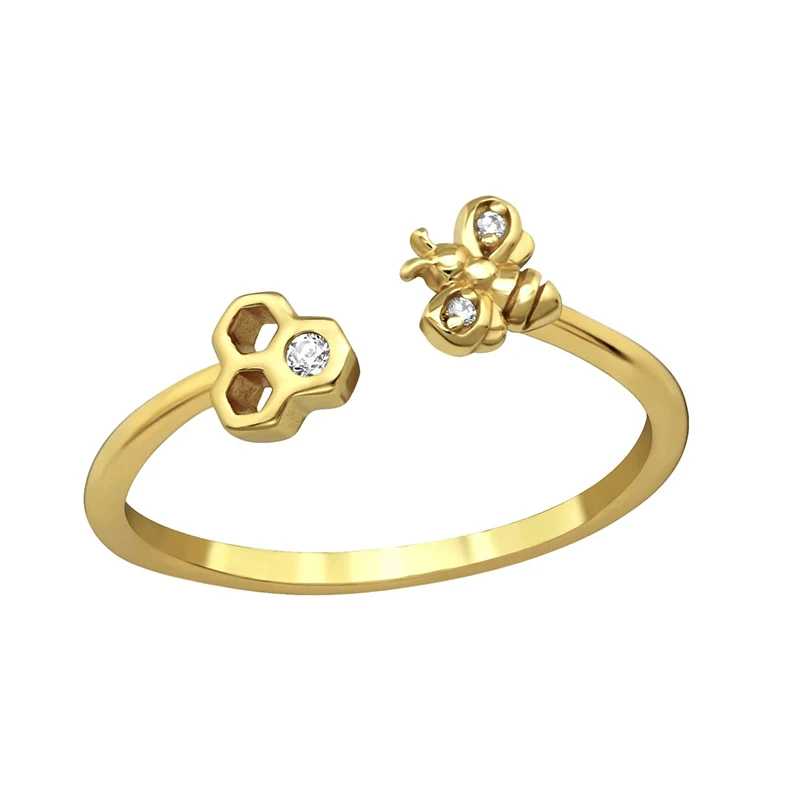 

S925 Sterling Silver Bee Honeycomb Diamond Fun Animal Open Ring