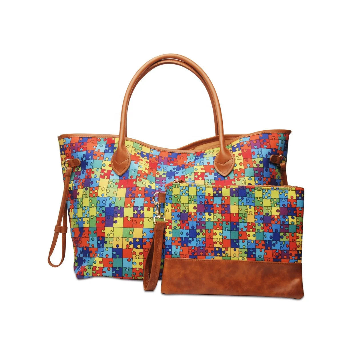 

Wholesale Fashion Pu Leopard Handbag Large Capacity Canvas Women Tote Bag Set, 14 colors