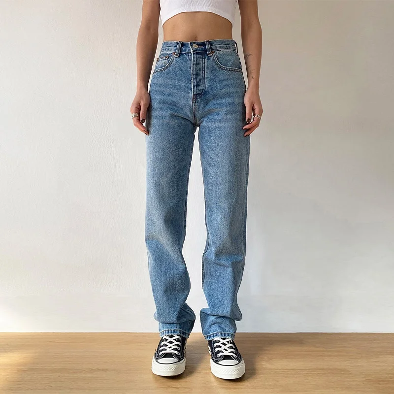 

2021 New Straight Mom Jeans High Waist Women Casual Denim Pants Undefined Retro Blue Washed Loose Fit Trousers Boyfriends Jeans, Vintage blue washing