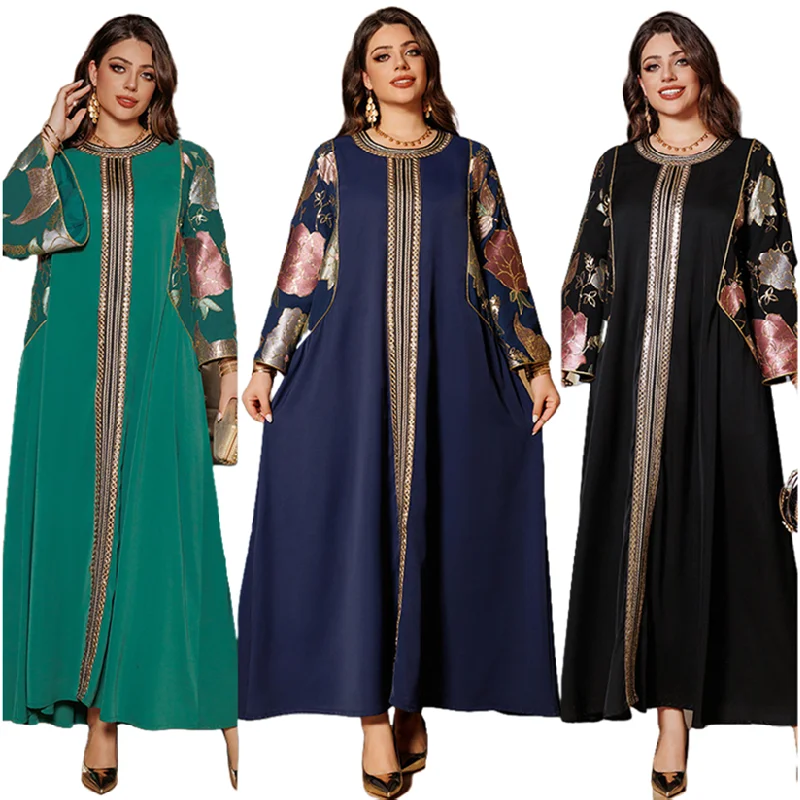 AB415 Middle East Dubai Robe Abaya Women Muslim Dress Bead Embroidered Sequin Women Kaftan Dresses Women Dubai Islamic Dress
