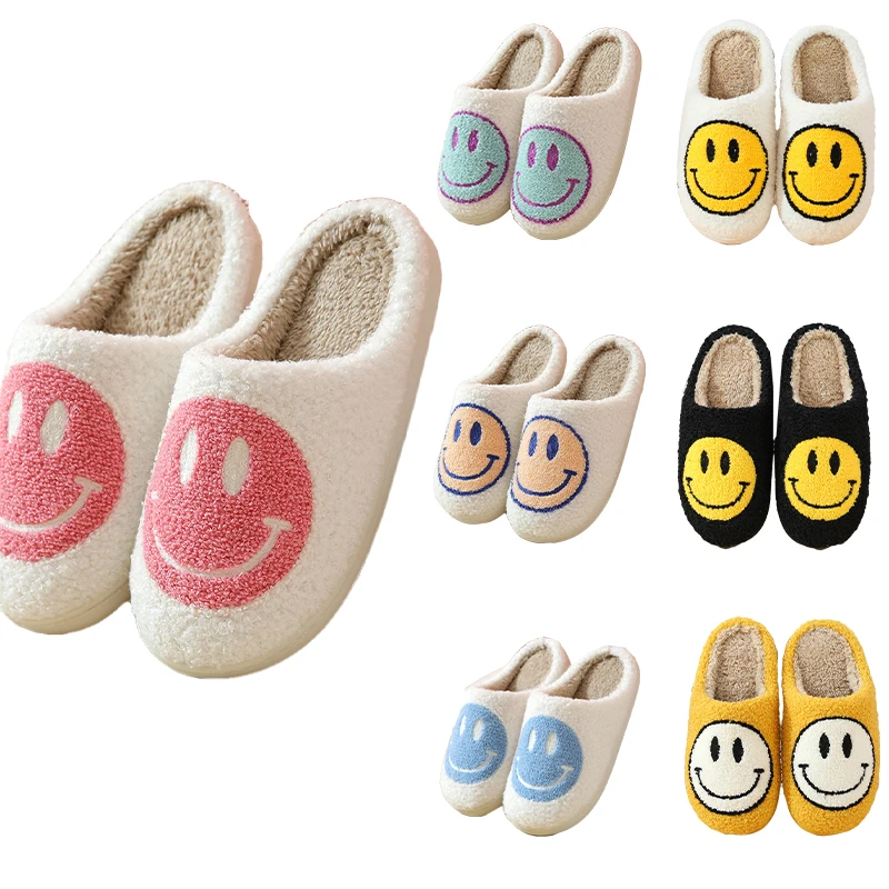 

Cute Thick-soled Cartoon Smiley Face Bag Heel Home Slippers Non Slip Indoor Cotton Women's Slippers
