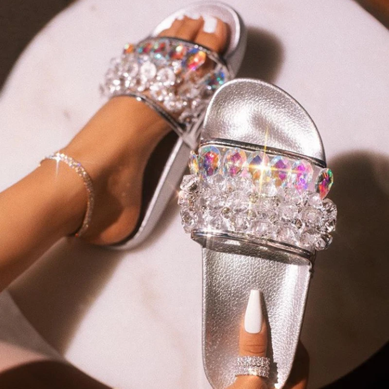 

2020 New Arrivals Clear Jelly Slides Summer Transparent Rhinestone Slippers For Women, 6 colors in stock