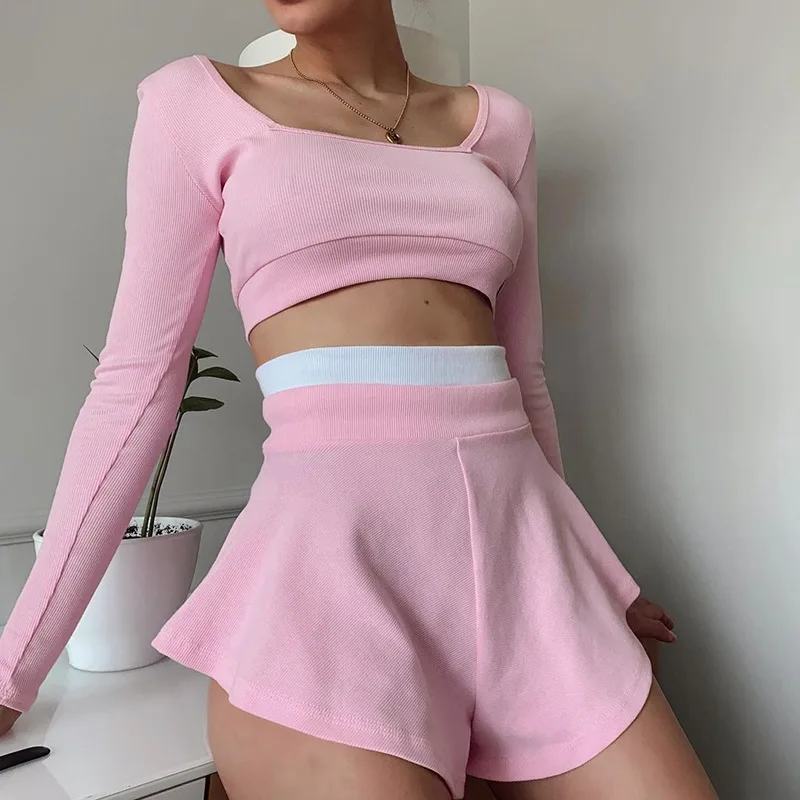 

ShiYu 2021 New Arrivals Causal Sports Short Set Slimming Crop Top Loose Shorts Women Summer 2 Piece Short Sets