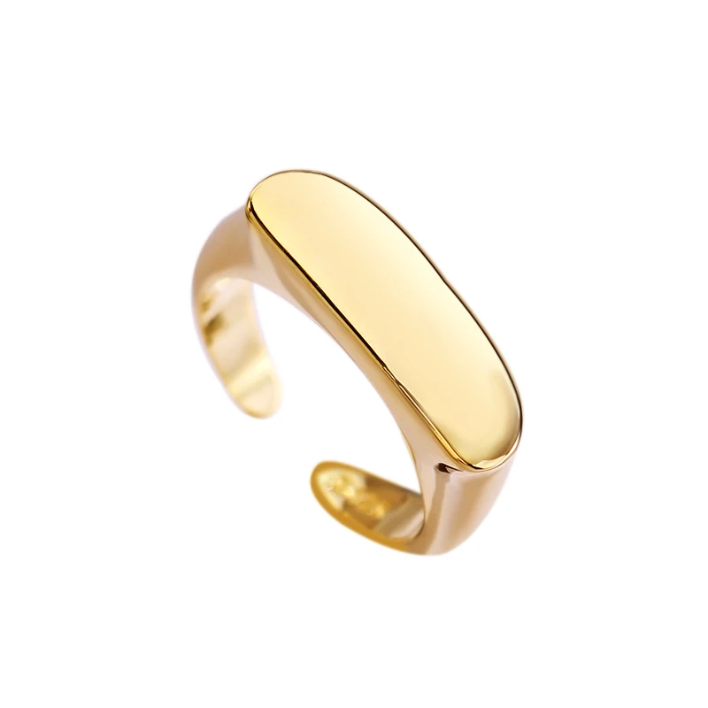 

Fukarni Simply Designed Luxury S925 Sterling Silver Rings in Stock Gold Plated Signet Geometric Trendy Cocktail Ring KR296