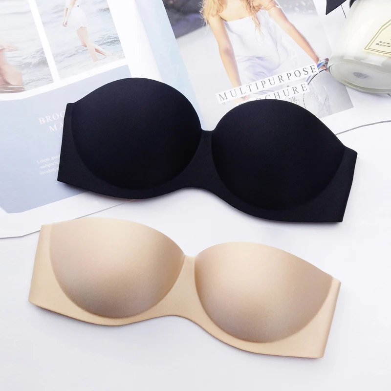 

Telige New strapless backless bra invisible for women seamless underwear, Black,beige