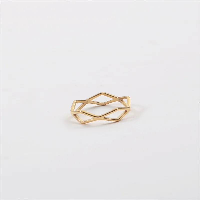 

Joolim Jewelry Wholesale 18K Gold Plated Rhombus Linellae Stainless Steel Rings for Women Rings