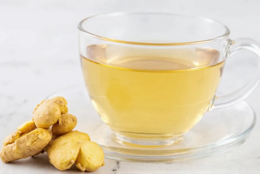 Fresh ginger root being grated into boiling water in a ceramic teapot with lemon slices nearby
