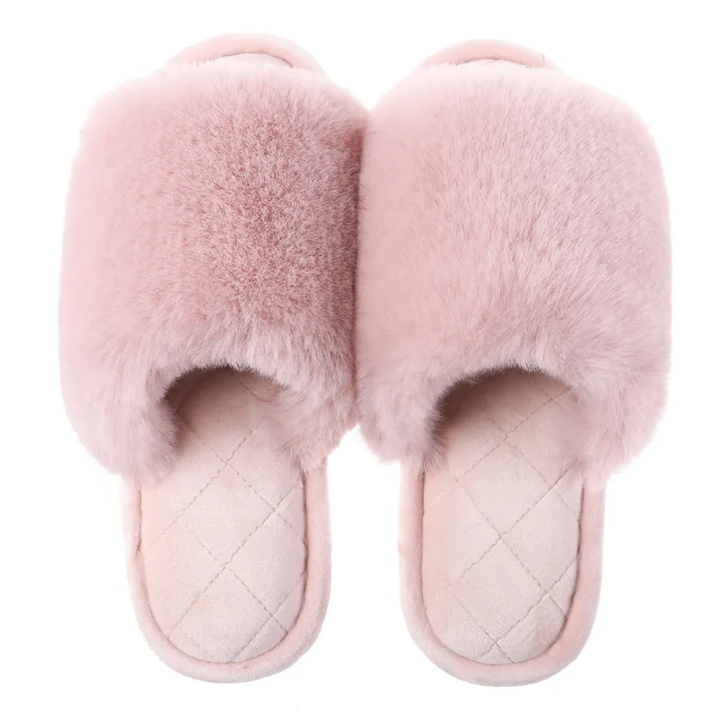 

Ladies Fluffy Indoor and Outdoor Fuzzy Slides Slippers, Women Cozy and Comfy House Open Toe Slippers, Solid color