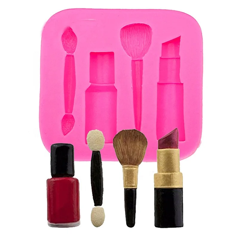 

Makeup tools lipstick nail polish chocolate Party DIY fondant cake decorating tools silicone mold dessert mould 3D Craft Baking, As shown