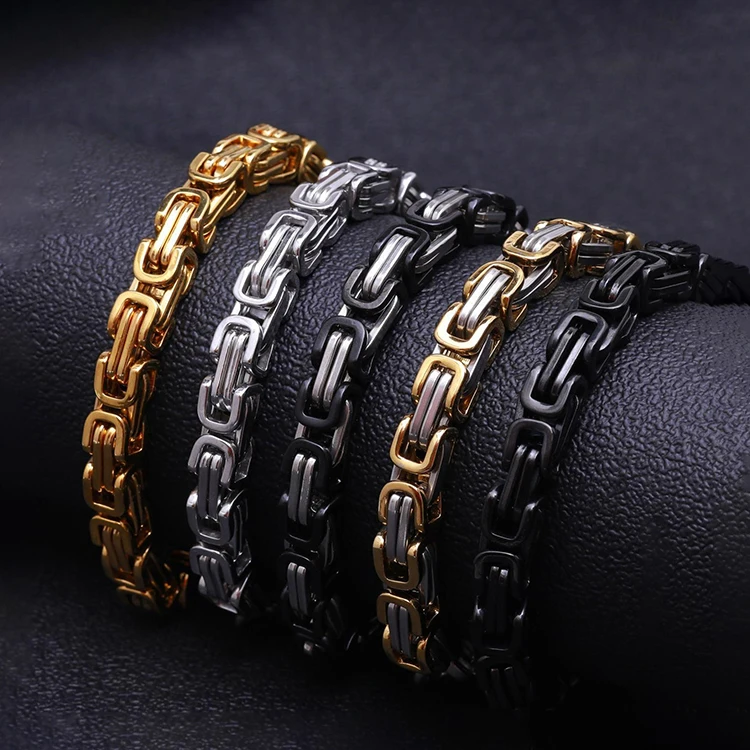 

G2061 Wholesale Bracelets Necklace Men Jewelry Pvd 18K Gold Plated Link Chain Stainless Steel Byzantine Bracelet Necklaces